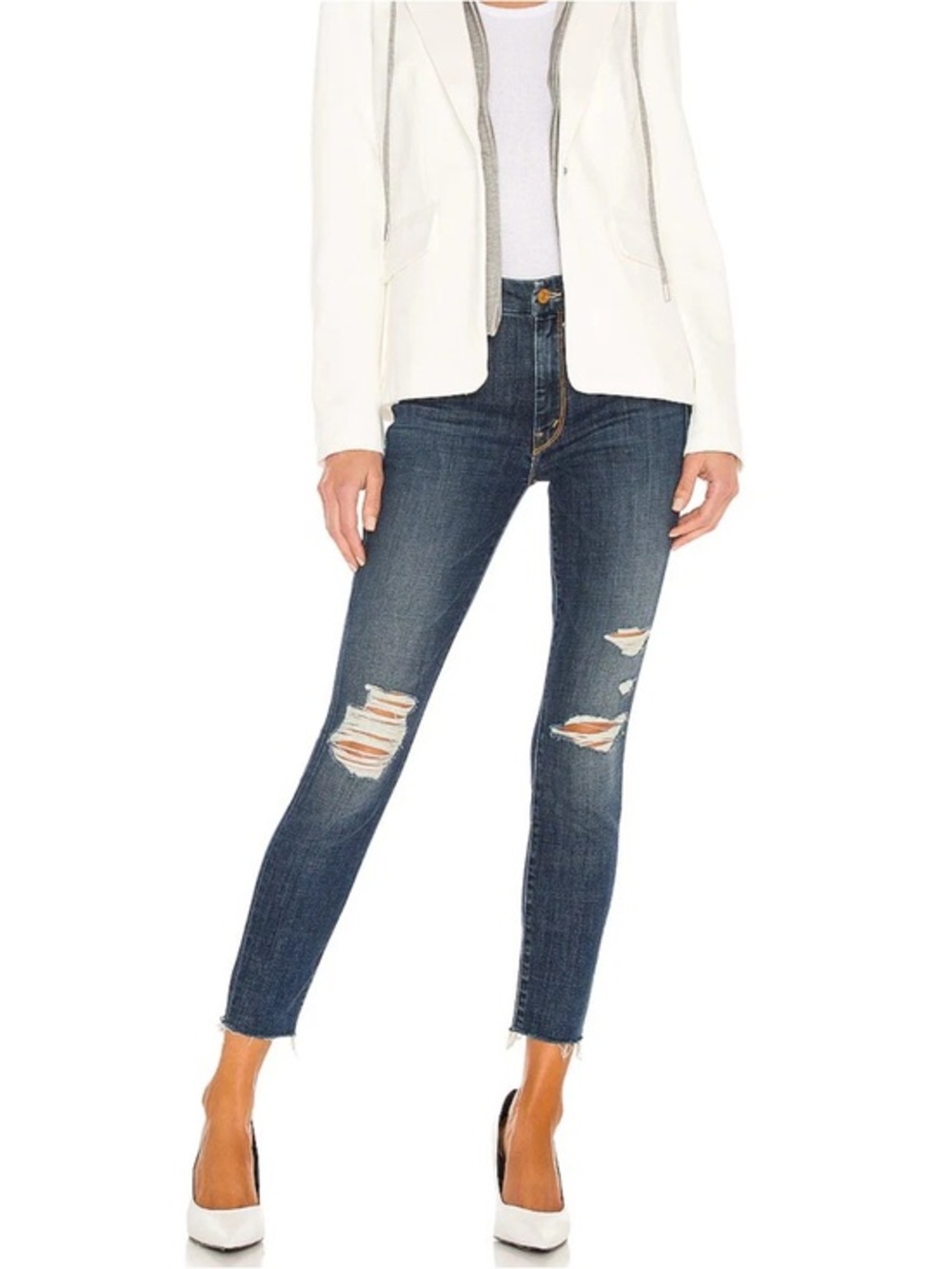 MOTHER high waisted looker ankle fray jeans